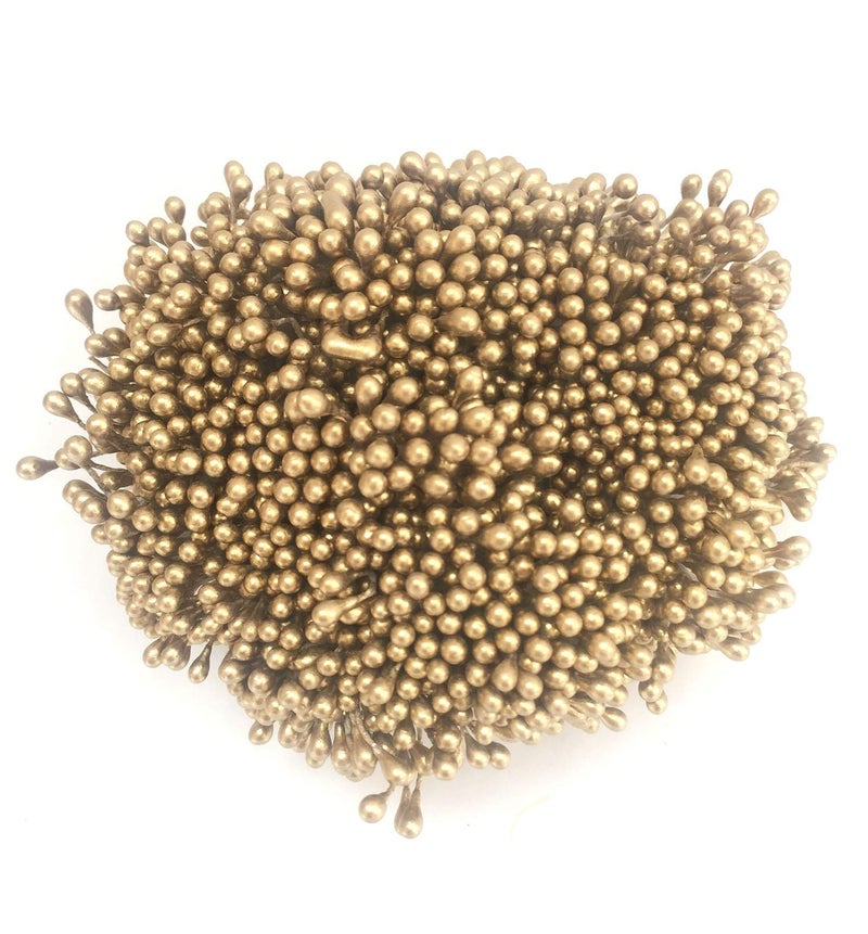 Artfen 1800 Pcs 1.5mm Mini Pearl Double Heads Flower Stamen Pistil Handmade Artificial Flowers Wedding Party Home Decoration DIY Christmas Scrapbook Accessories Gold - Image 3
